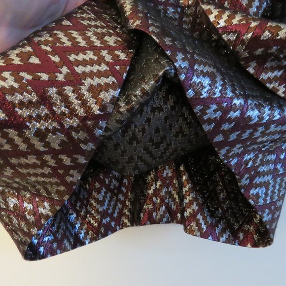 BIRGITTE HERSKIND Silver Red Metallic Brocade Ruched April Skirt - Size US 6 - Picture 9 of 15